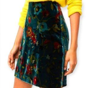 LOFT NWOT Velvet Teal Floral Mini Skirt Women's Size 8 Zipper